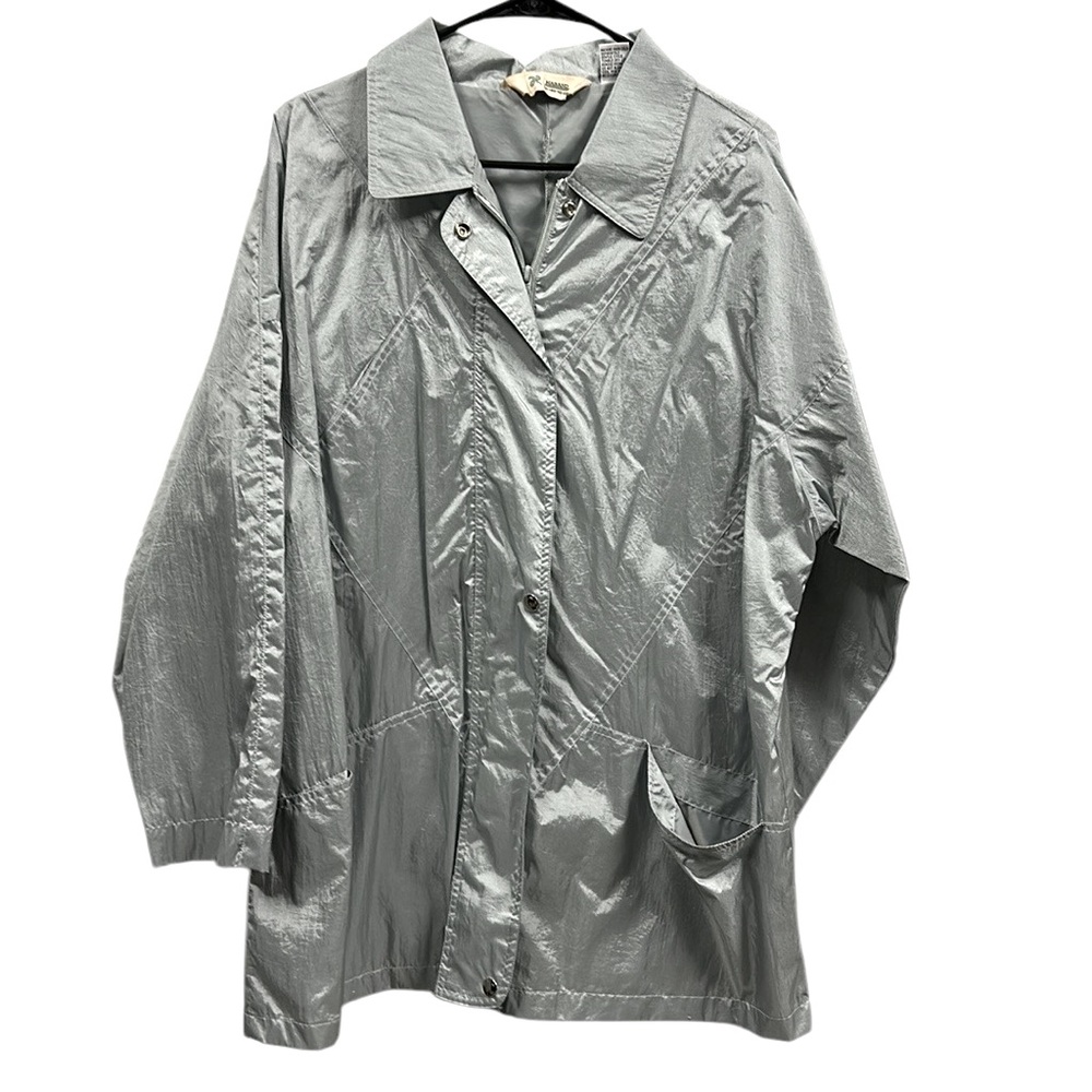 Haband Vintage Silvery Blue  Nylon Zip Up with Pockets Jacket Windbreaker XL